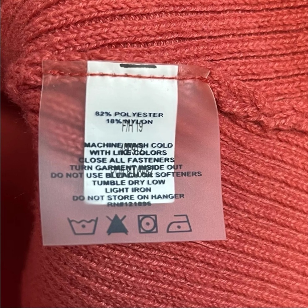 Title Nine V Neck Sz L Coral Orange Sweater Ribbed Trim  Knit Top Outdoor EUC - Picture 6 of 9